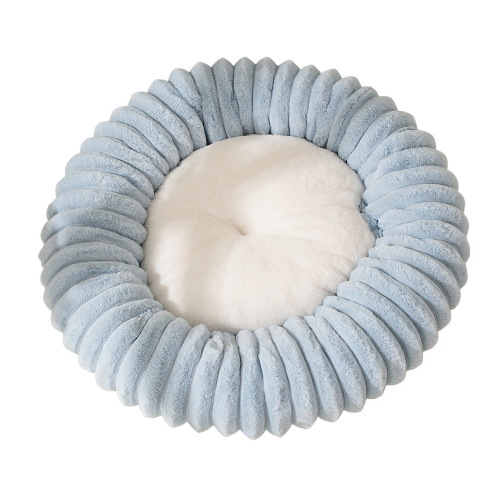 M53 Striped Plush Round Pet Bed - Striped Plush - Sky Blue