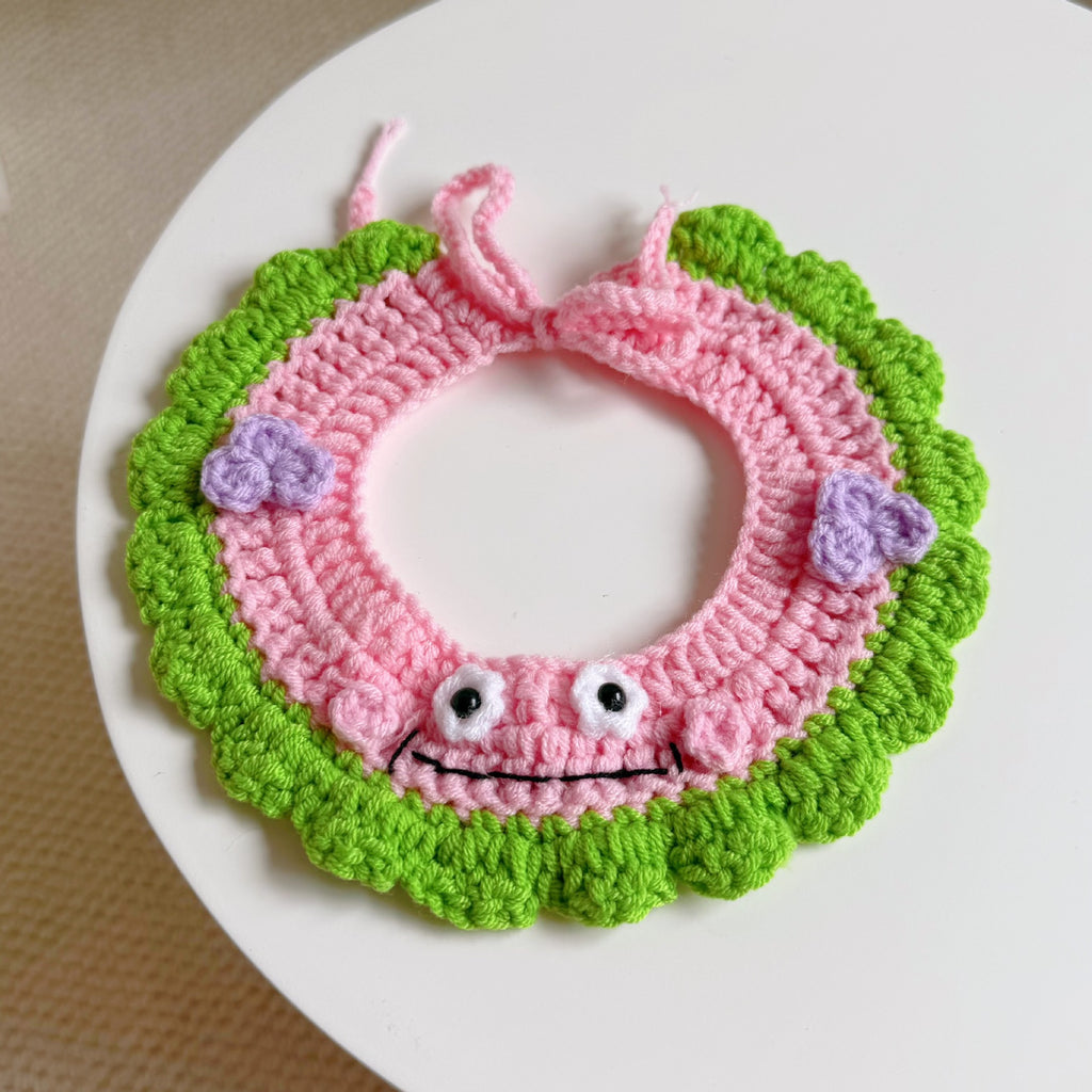 Knitted Pet Collars & Bibs for Cats and Dogs - Pink Patrick Star