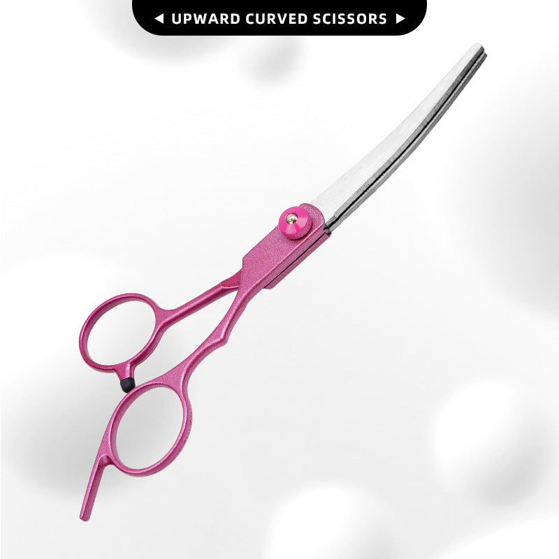 FT6 Rose Pink Pet Grooming Shears & Tool Sets - FT6 Angled Tang - Rose Pink-Up-Curved Shears