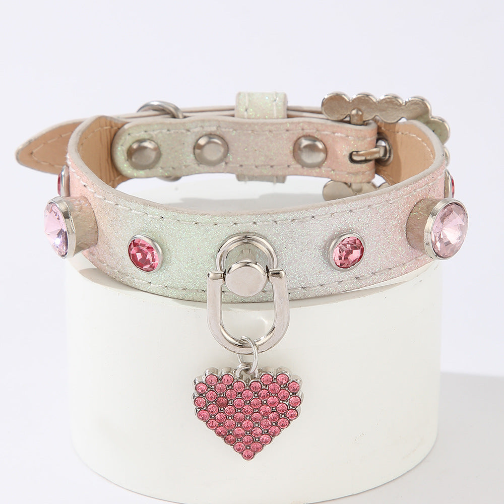 Beaded Pet Collars - White & Pink - Pink