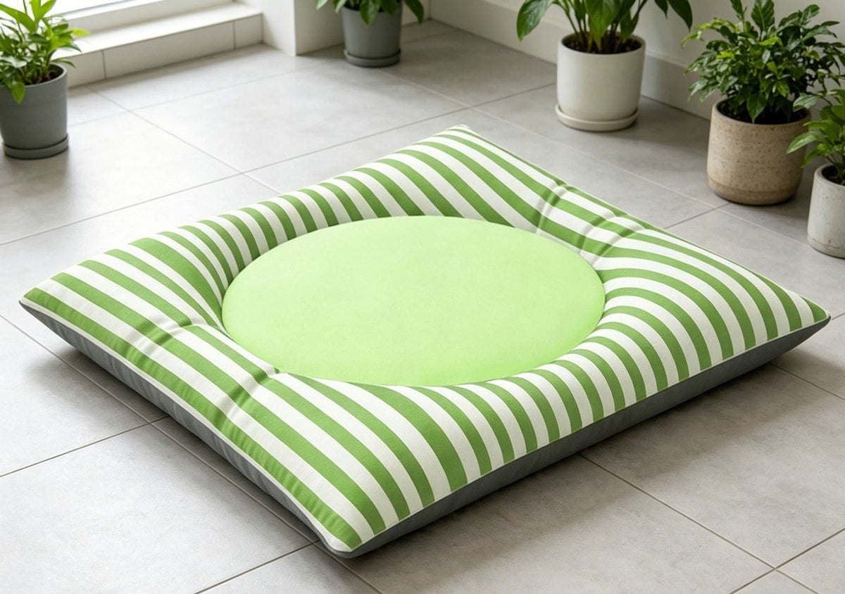 Washable Striped Pet Bed Mats - Green-White Stripes