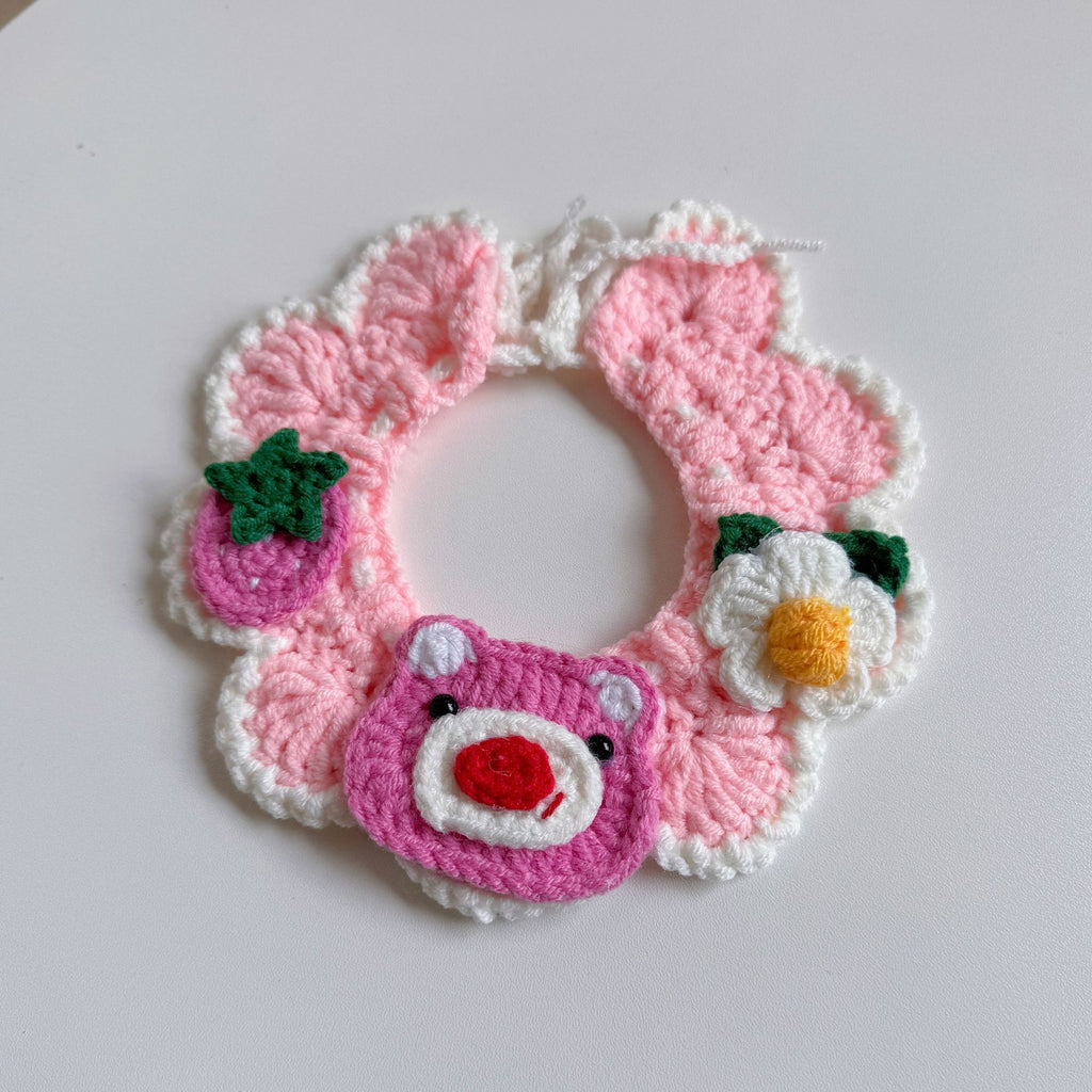 Knitted Pet Collars & Bibs for Cats and Dogs - Strawberry Bear