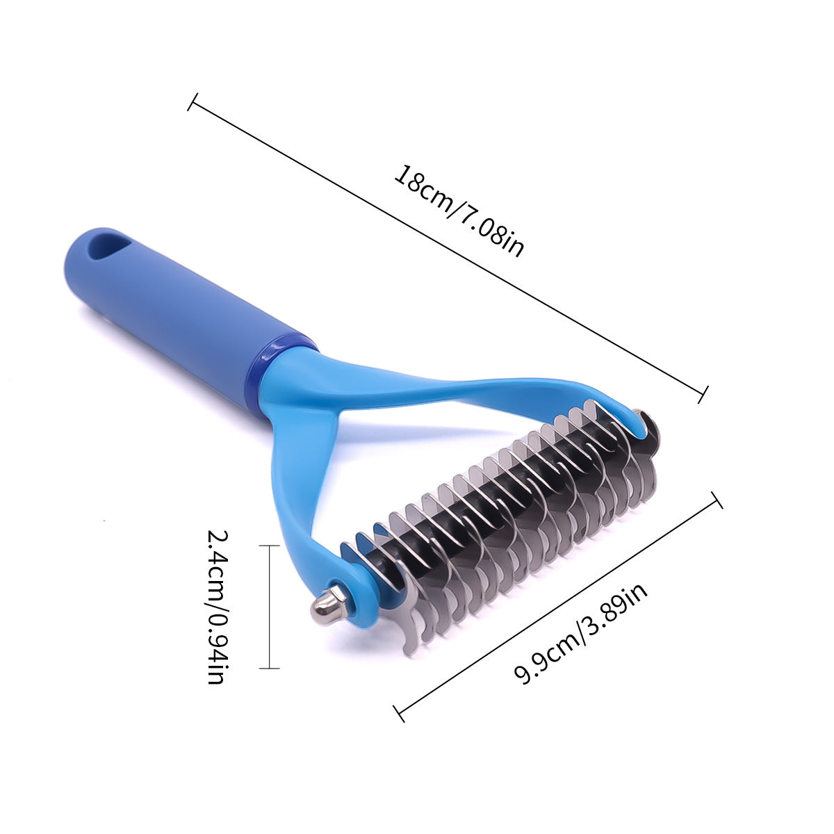 Double-Sided Stainless Steel Pet Dematting Comb - Blue Handle