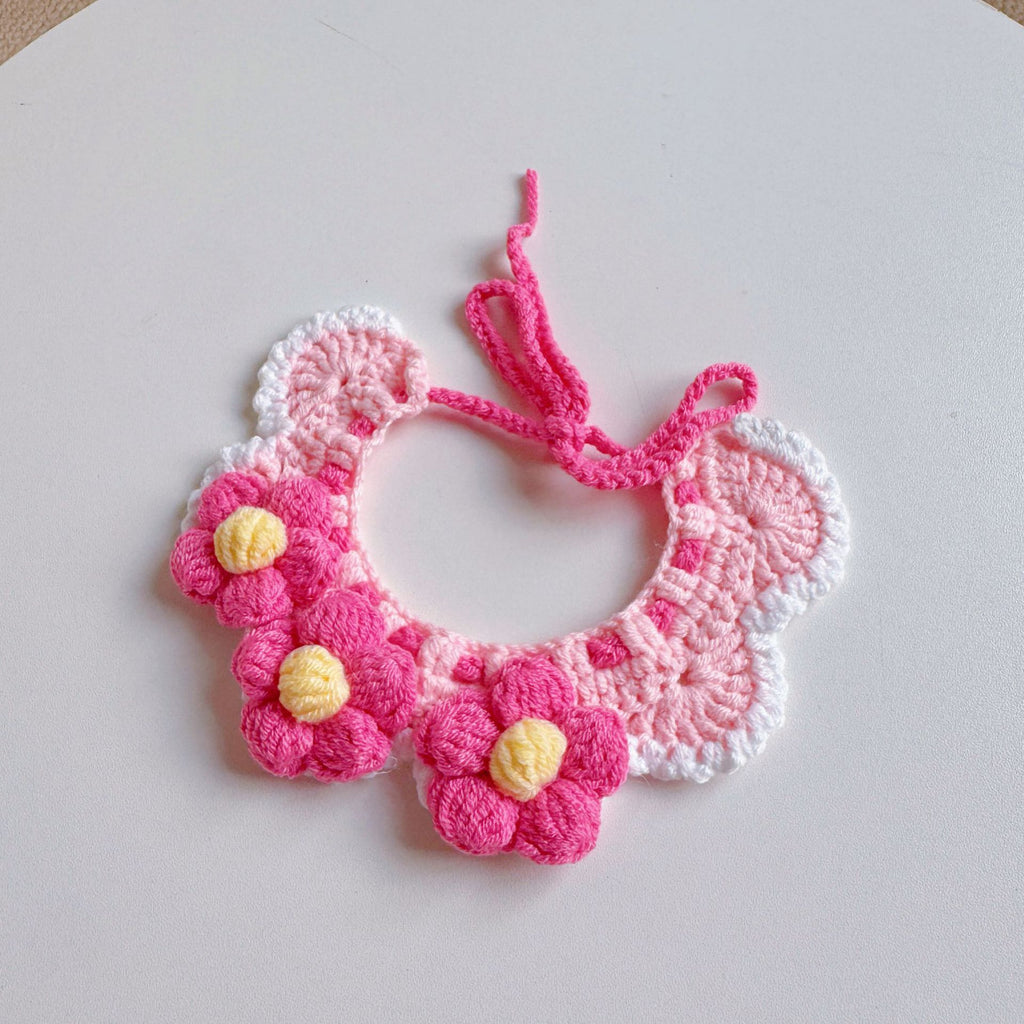 Knitted Pet Collars & Bibs for Cats and Dogs - Magenta Puff