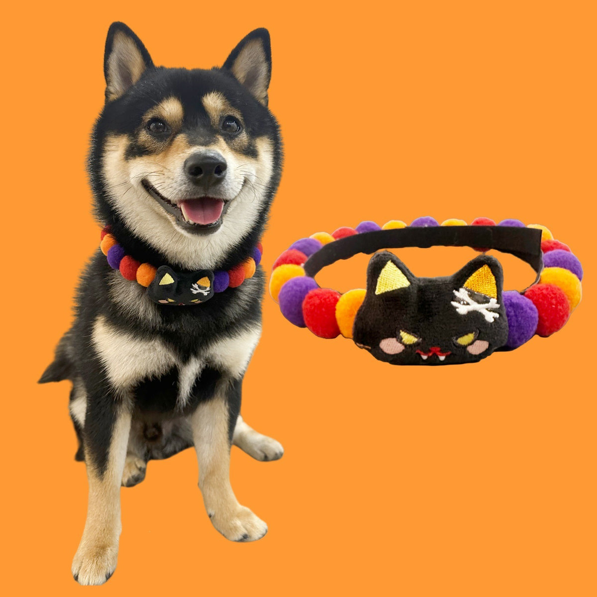 Halloween Pom-Pom Pet Collars & Hat Sets - 02 Black Cat / Collar Only