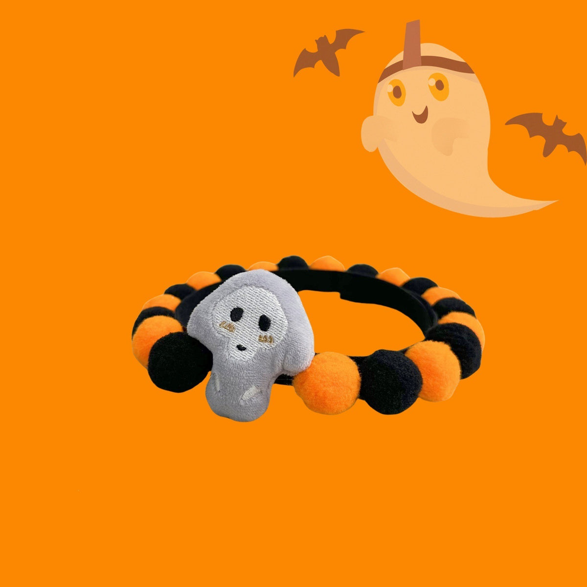 Halloween Pom-Pom Pet Collars & Hat Sets - 17 Gray Ghost / Collar Only
