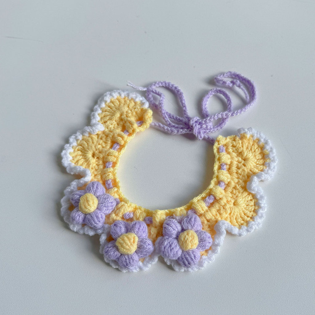 Knitted Pet Collars & Bibs for Cats and Dogs - Purple Puff