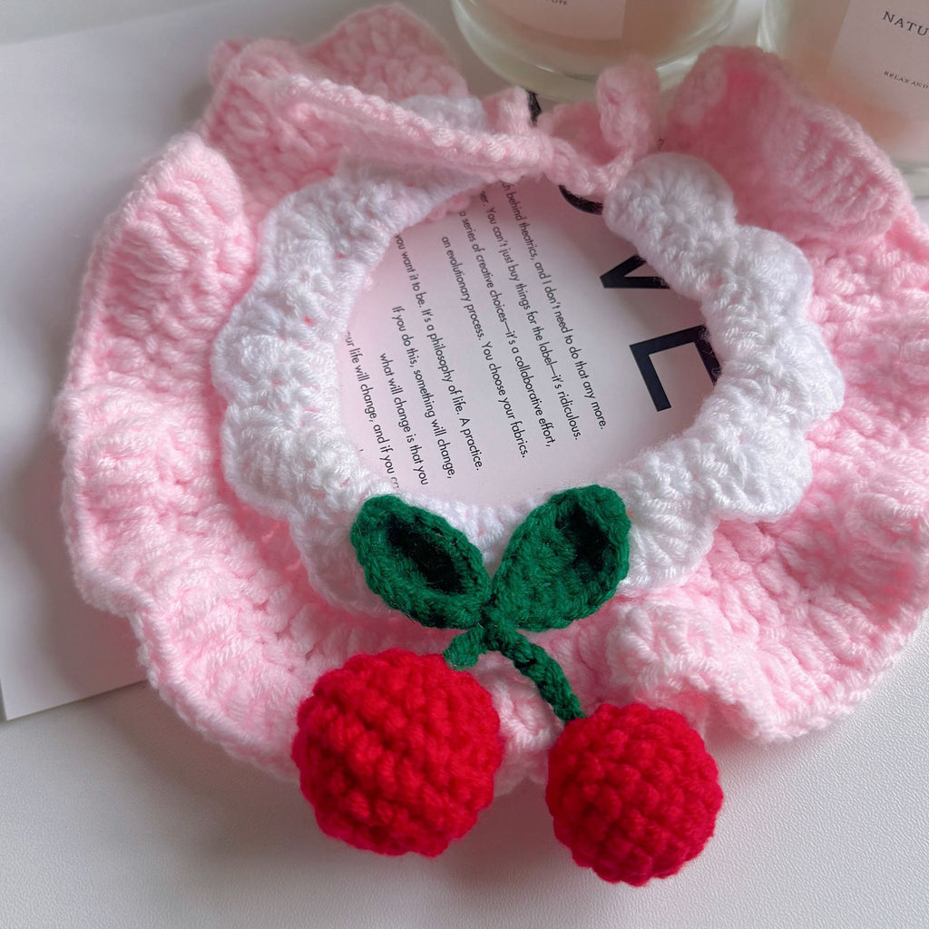 Knitted Pet Collars & Bibs for Cats and Dogs - Pink Cherry Skirt