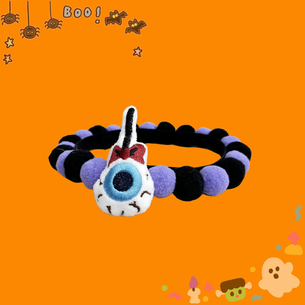Halloween Pom-Pom Pet Collars & Hat Sets - 16 Eyeball Candy / Collar Only