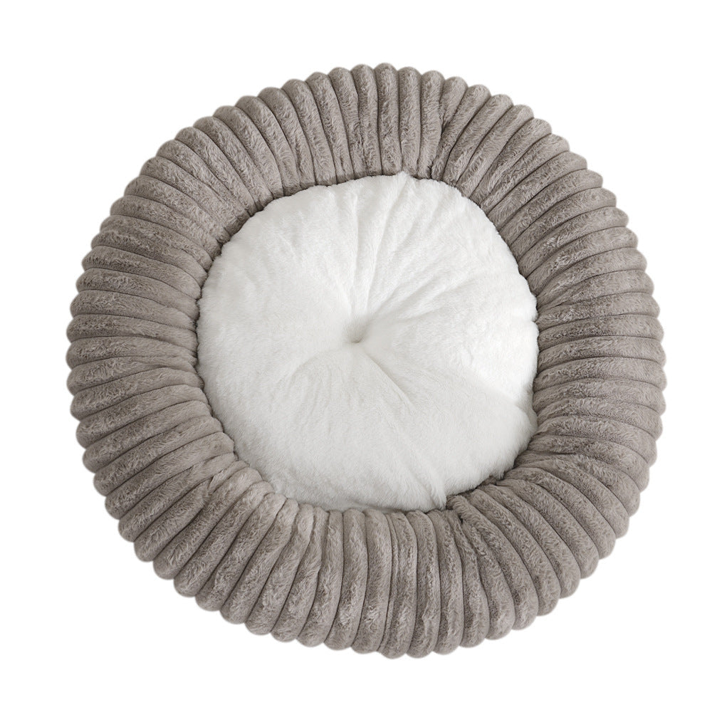 M53 Striped Plush Round Pet Bed - Striped Plush - Brown