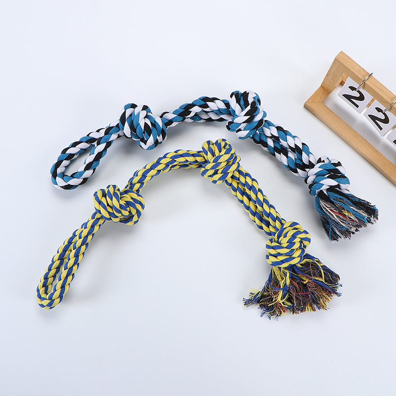 Knotted Cotton Rope Dog Toys - Tug & Chew Collection - Double-Strand - 3 Knots - Random Color