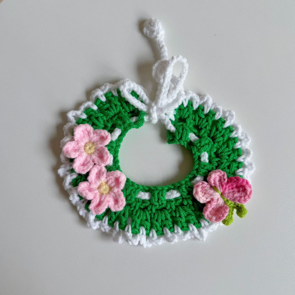 Knitted Pet Collars & Bibs for Cats and Dogs - Green Butterfly
