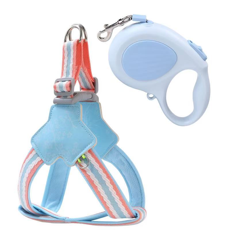 Jacquard Reflective Dog Harness & Leash Options - Sky Blue (Harness / 5 m Retractable Leash)