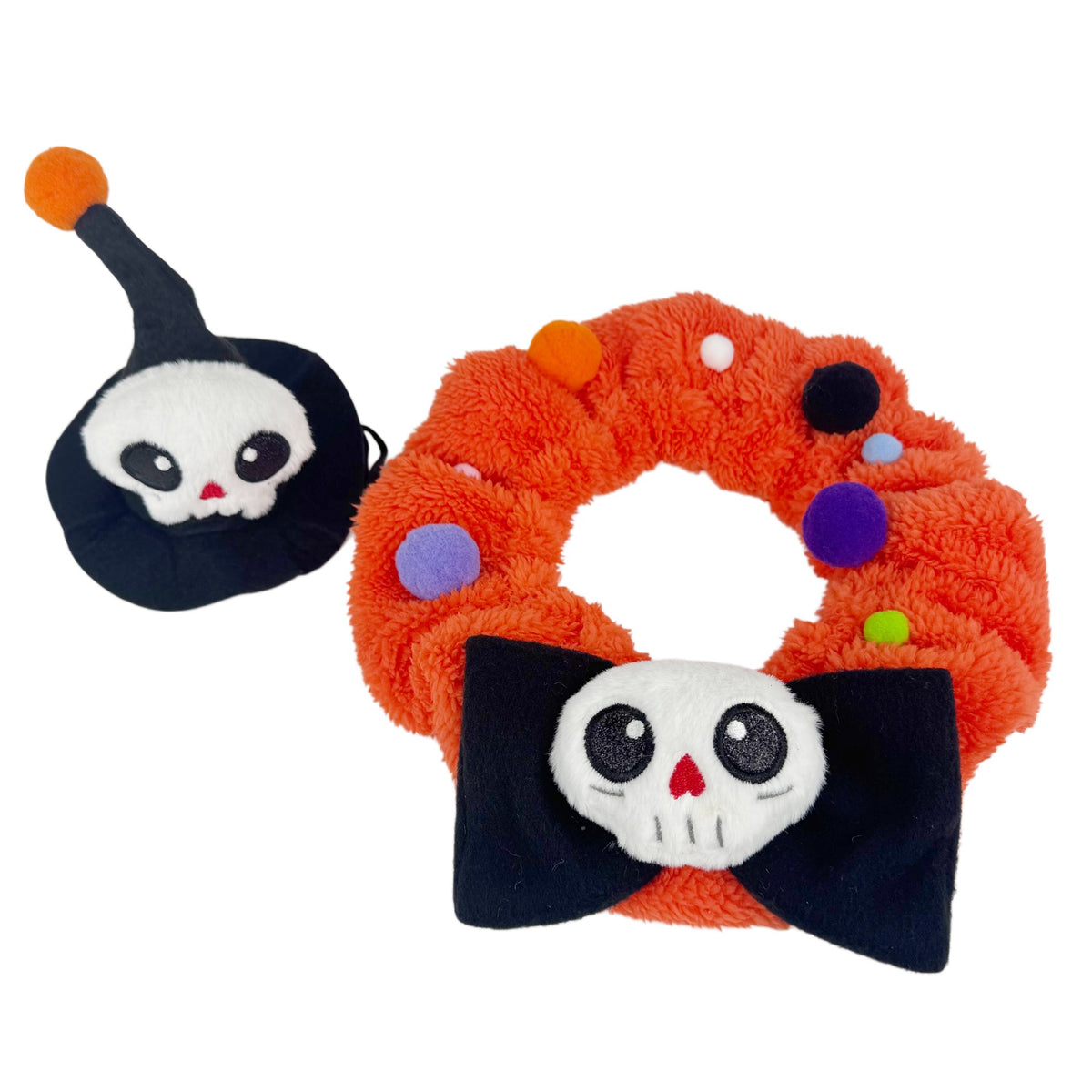 Orange Fluffy Halloween Pet Collars & Hat Sets - Orange Fluffy Collar / Hat--Skull