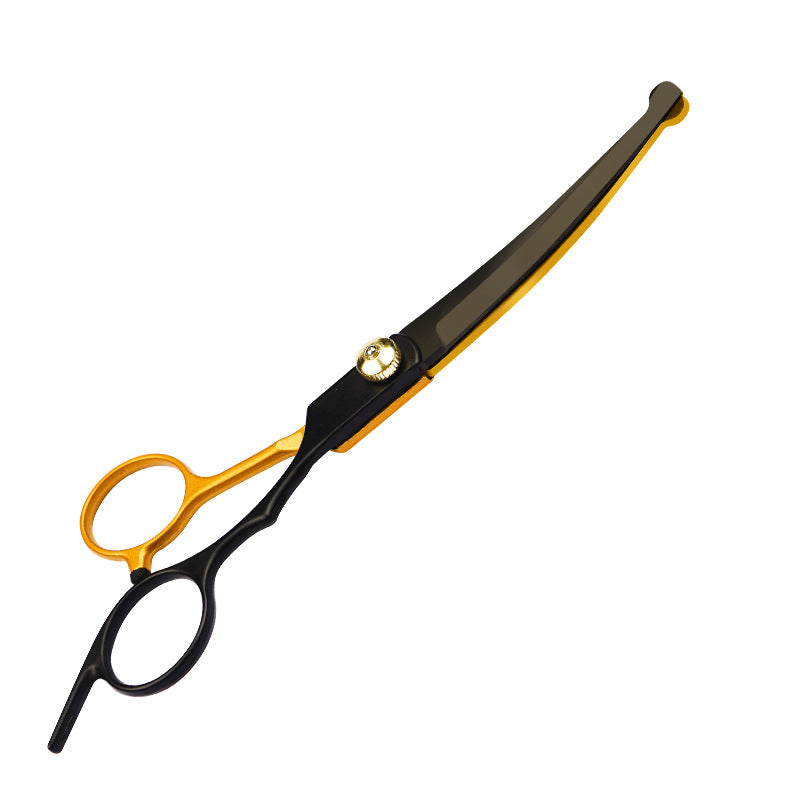 Black-Gold Pet Grooming Shears & Tool Sets - Black-Gold - Split Fish-Mouth Style-Up-Curved Shears