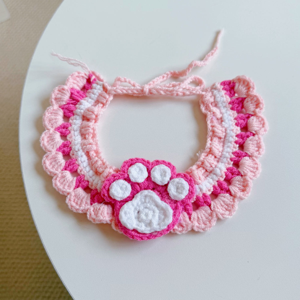 Knitted Pet Collars & Bibs for Cats and Dogs - Pink Paw