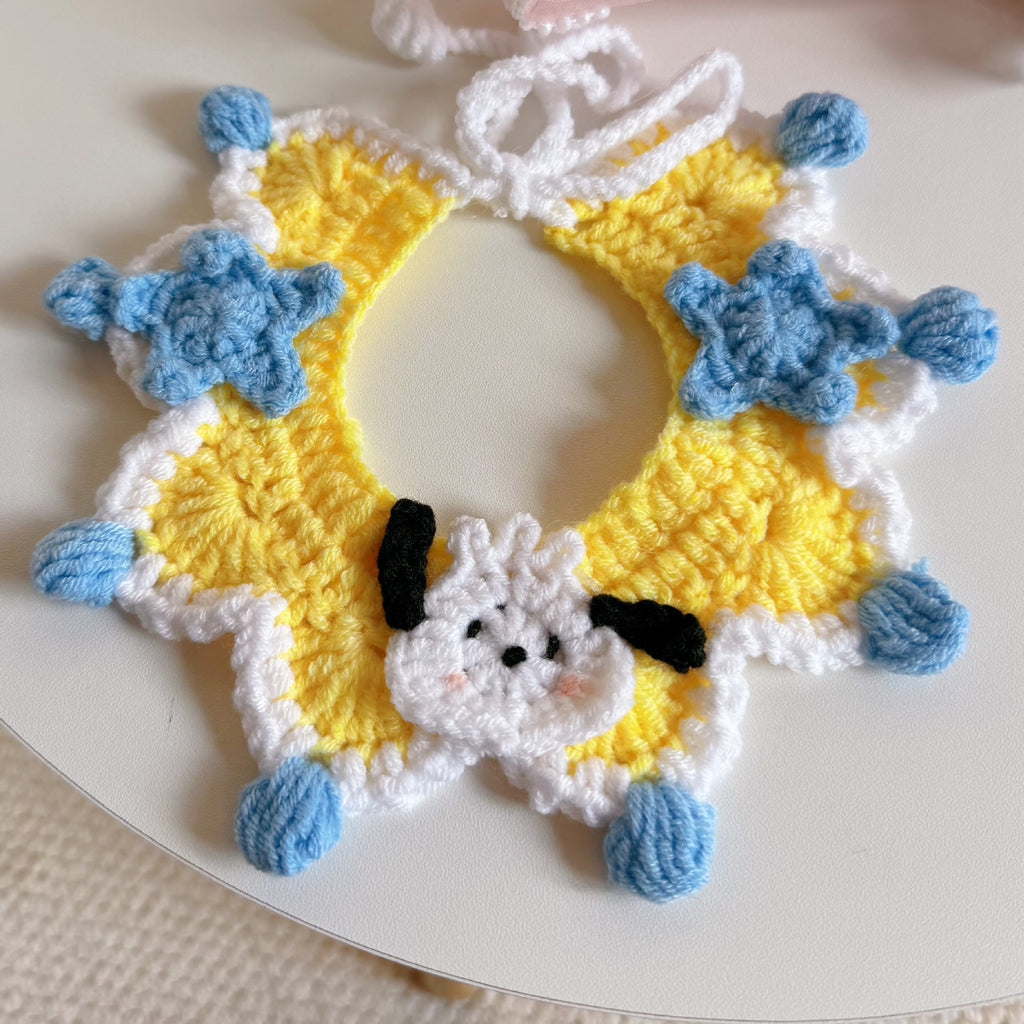 Knitted Pet Collars & Bibs for Cats and Dogs - Black and White Dog
