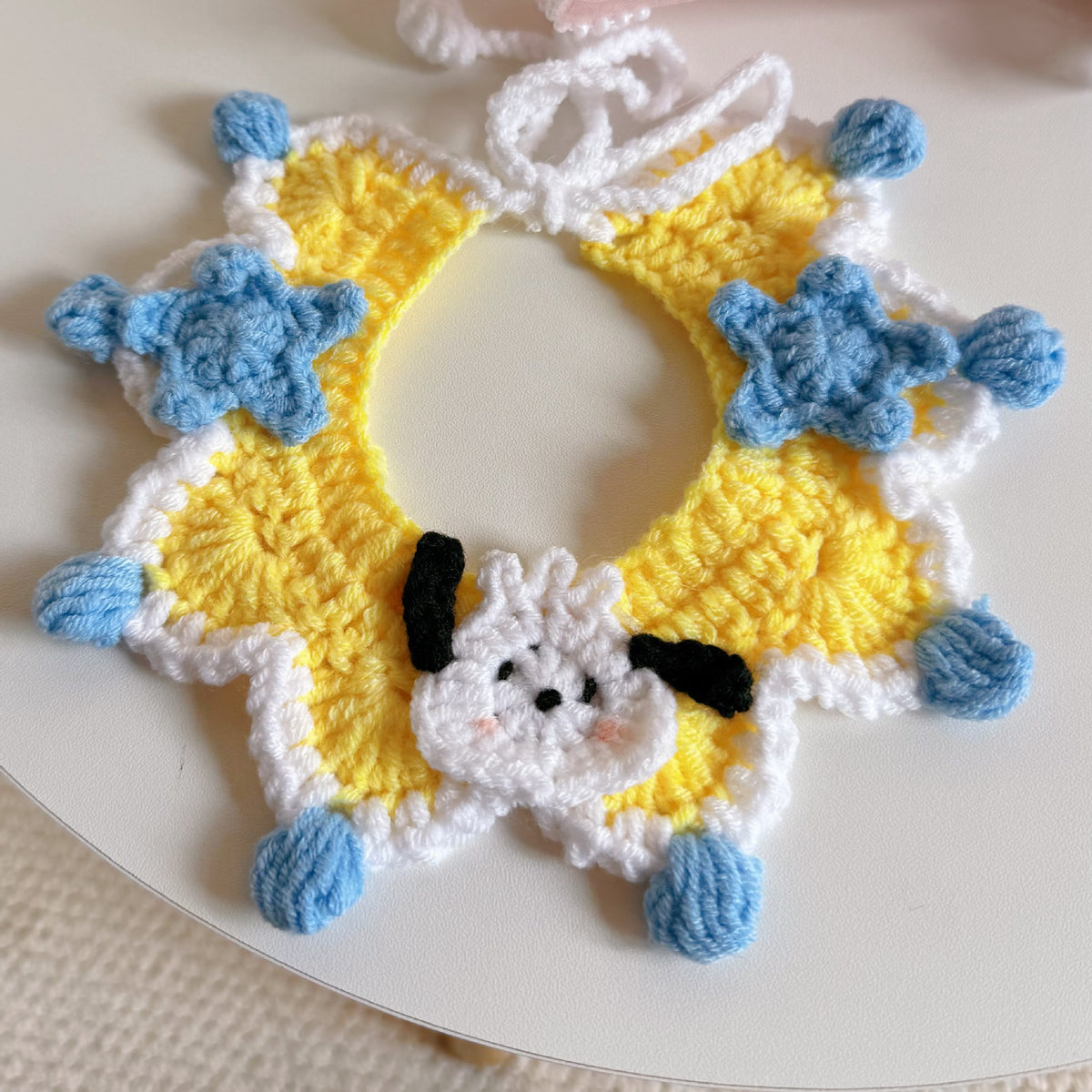 Knitted Pet Collars & Bibs for Cats and Dogs - Black and White Dog