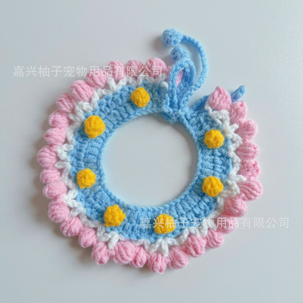 Knitted Pet Collars & Bibs for Cats and Dogs - Yellow Bobbles