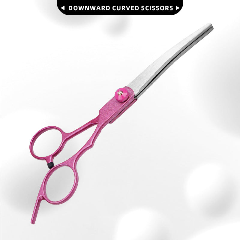 FT6 Rose Pink Pet Grooming Shears & Tool Sets - FT6 Angled Tang - Rose Pink-Down-Curved Shears