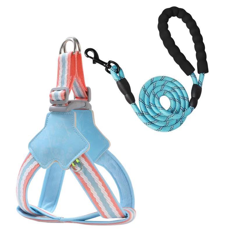 Jacquard Reflective Dog Harness & Leash Options - Sky Blue (Harness / 1.5 m Reflective Round Leash)