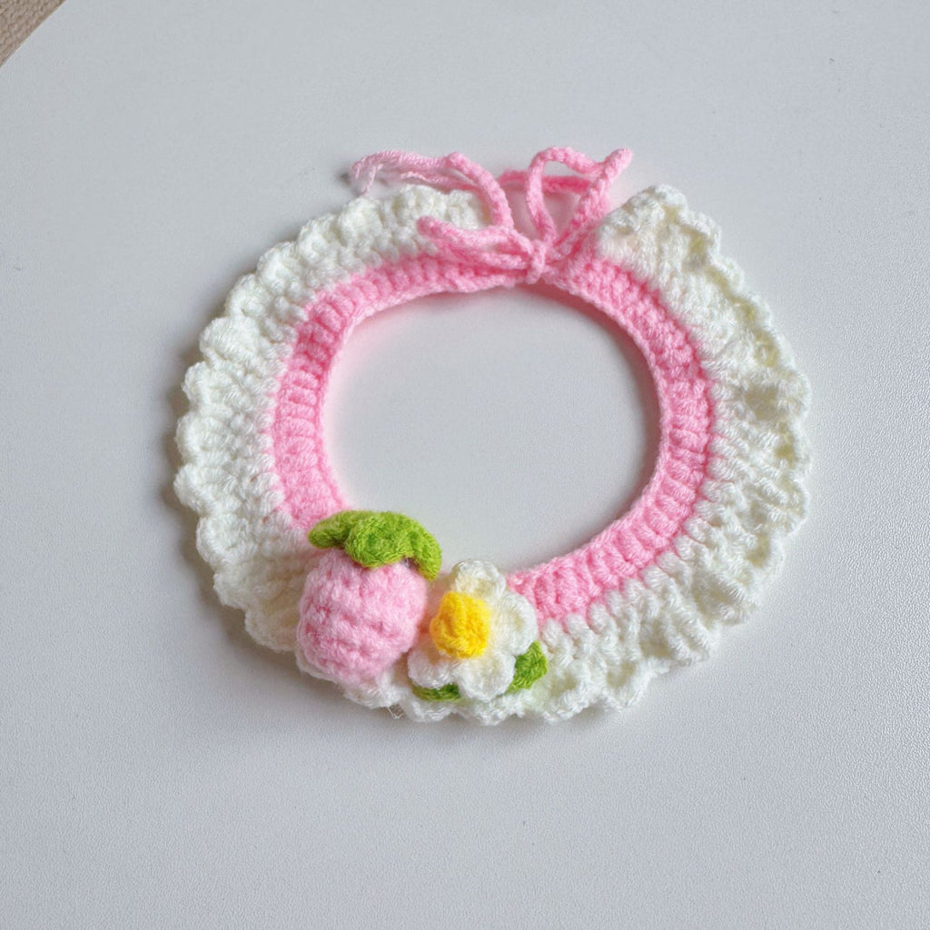 Knitted Pet Collars & Bibs for Cats and Dogs - Sweet Strawberry