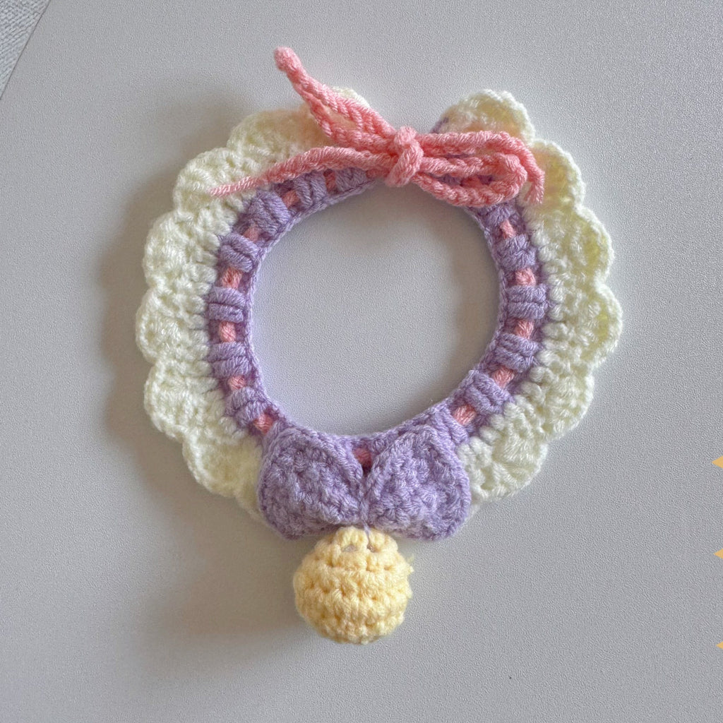 Knitted Pet Collars & Bibs for Cats and Dogs - Purple Bell