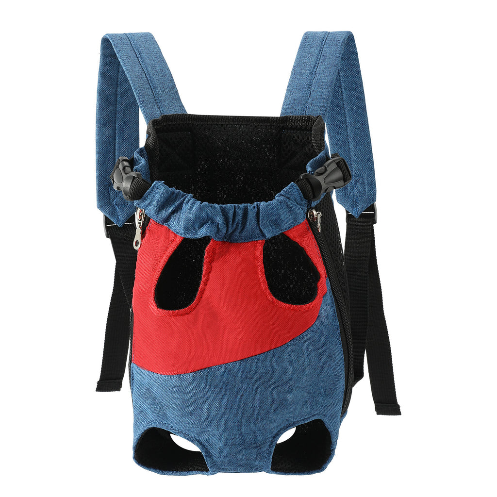 Front Pet Carrier Backpack - Red-Denim Blue