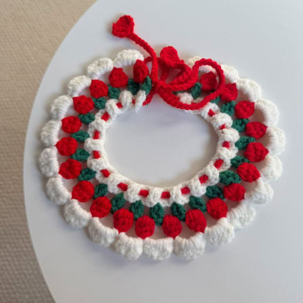 Knitted Pet Collars & Bibs for Cats and Dogs - Red Rose