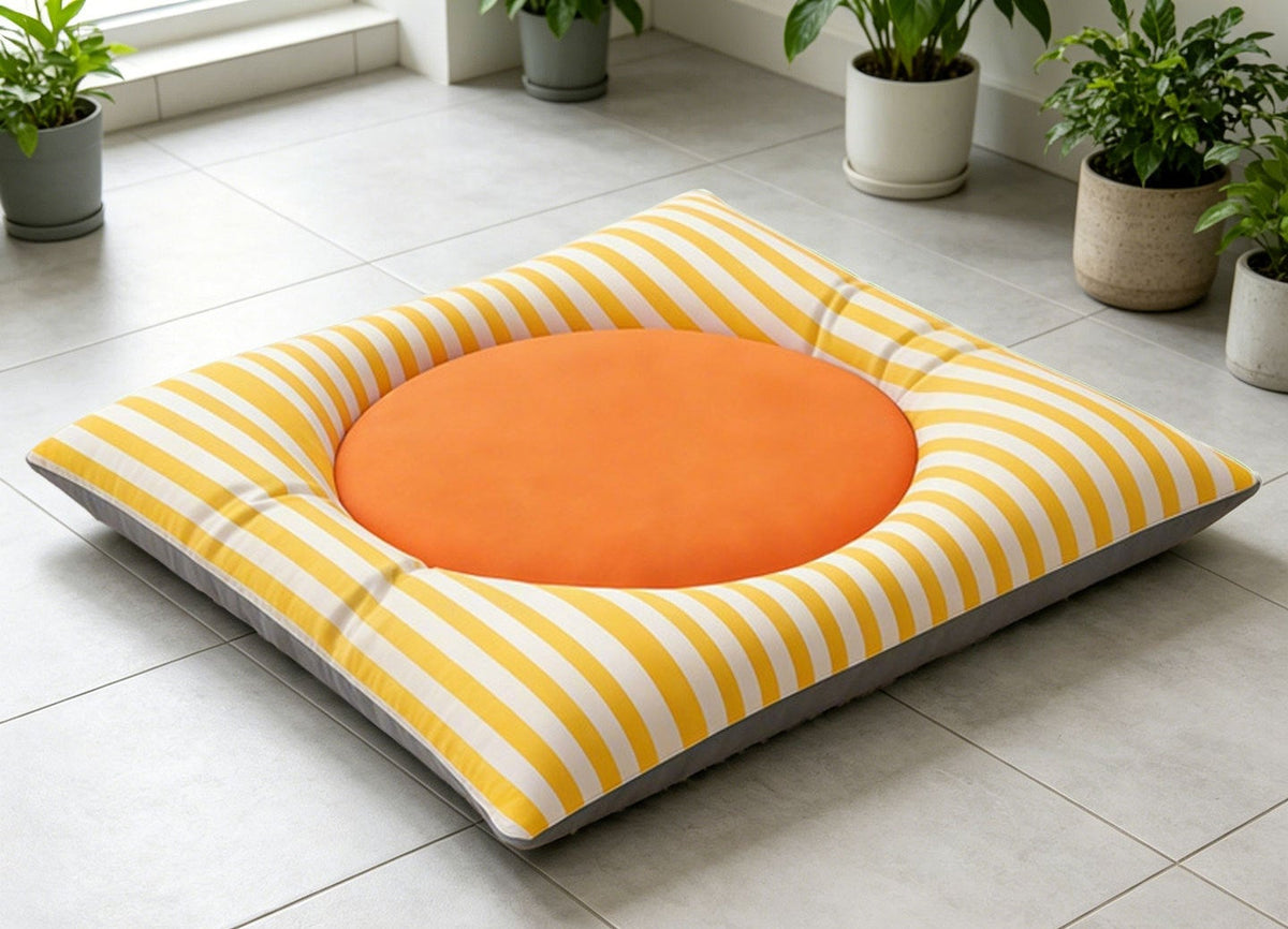 Washable Striped Pet Bed Mats - Yellow-White Stripes