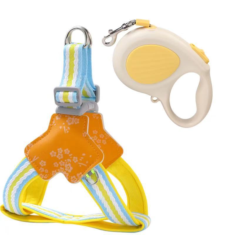 Jacquard Reflective Dog Harness & Leash Options - Lemon Yellow (Harness / 5 m Retractable Leash)