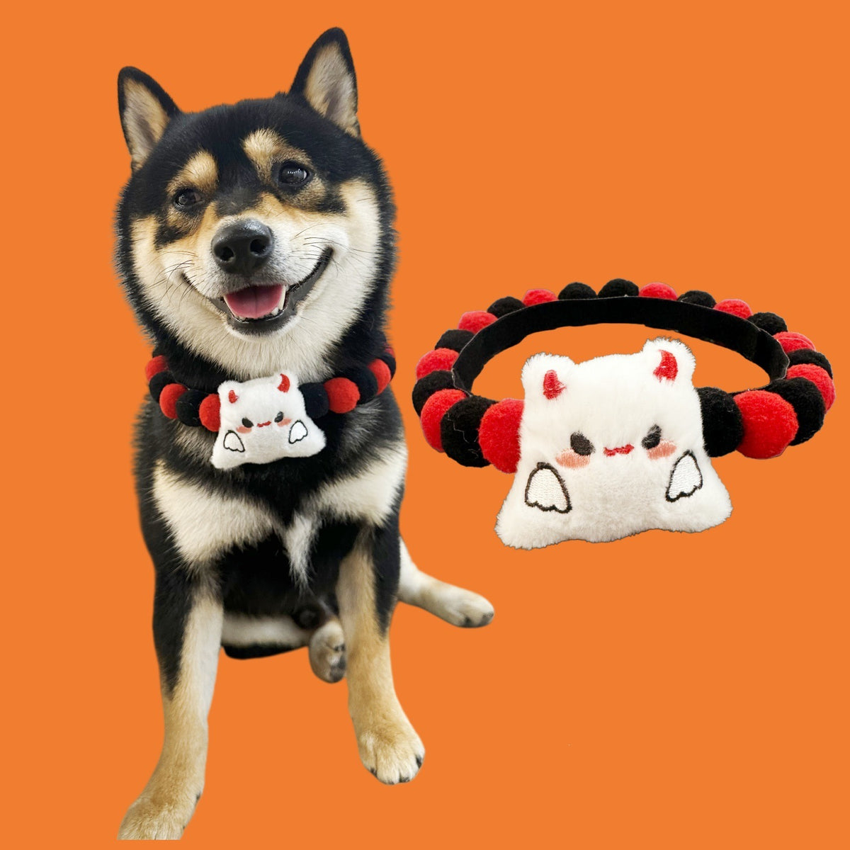 Halloween Pom-Pom Pet Collars & Hat Sets - 06 Large Ghost / Collar Only