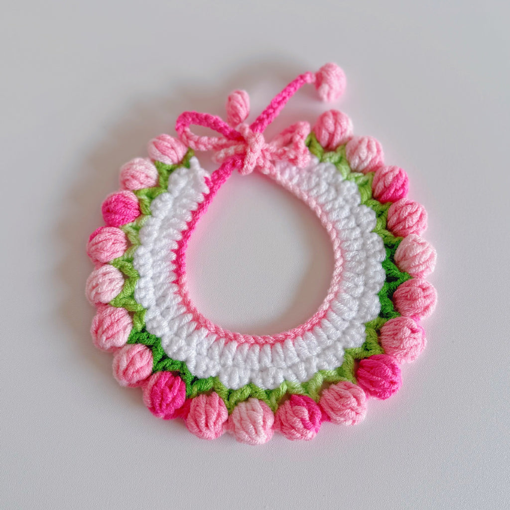 Knitted Pet Collars & Bibs for Cats and Dogs - Pink Tulip