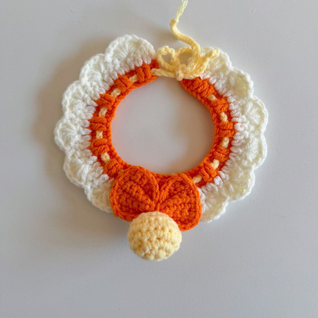 Knitted Pet Collars & Bibs for Cats and Dogs - Orange Bell