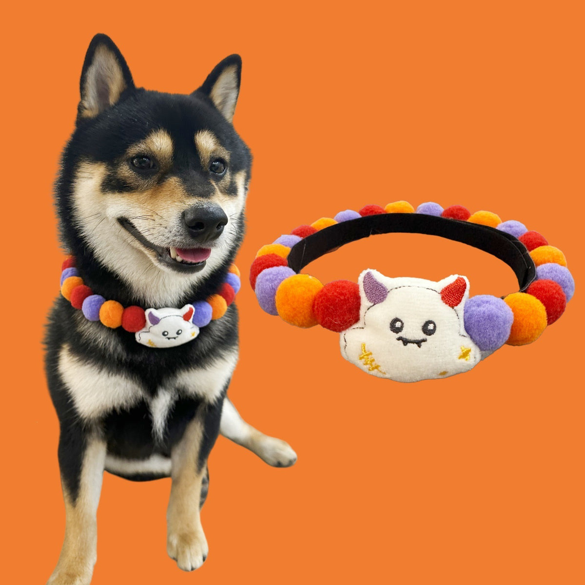 Halloween Pom-Pom Pet Collars & Hat Sets - 04 Little Trickster / Collar Only