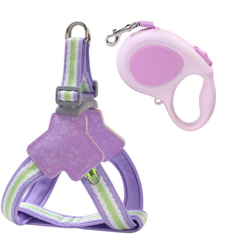 Jacquard Reflective Dog Harness & Leash Options - Purple (Harness / 5 m Retractable Leash)