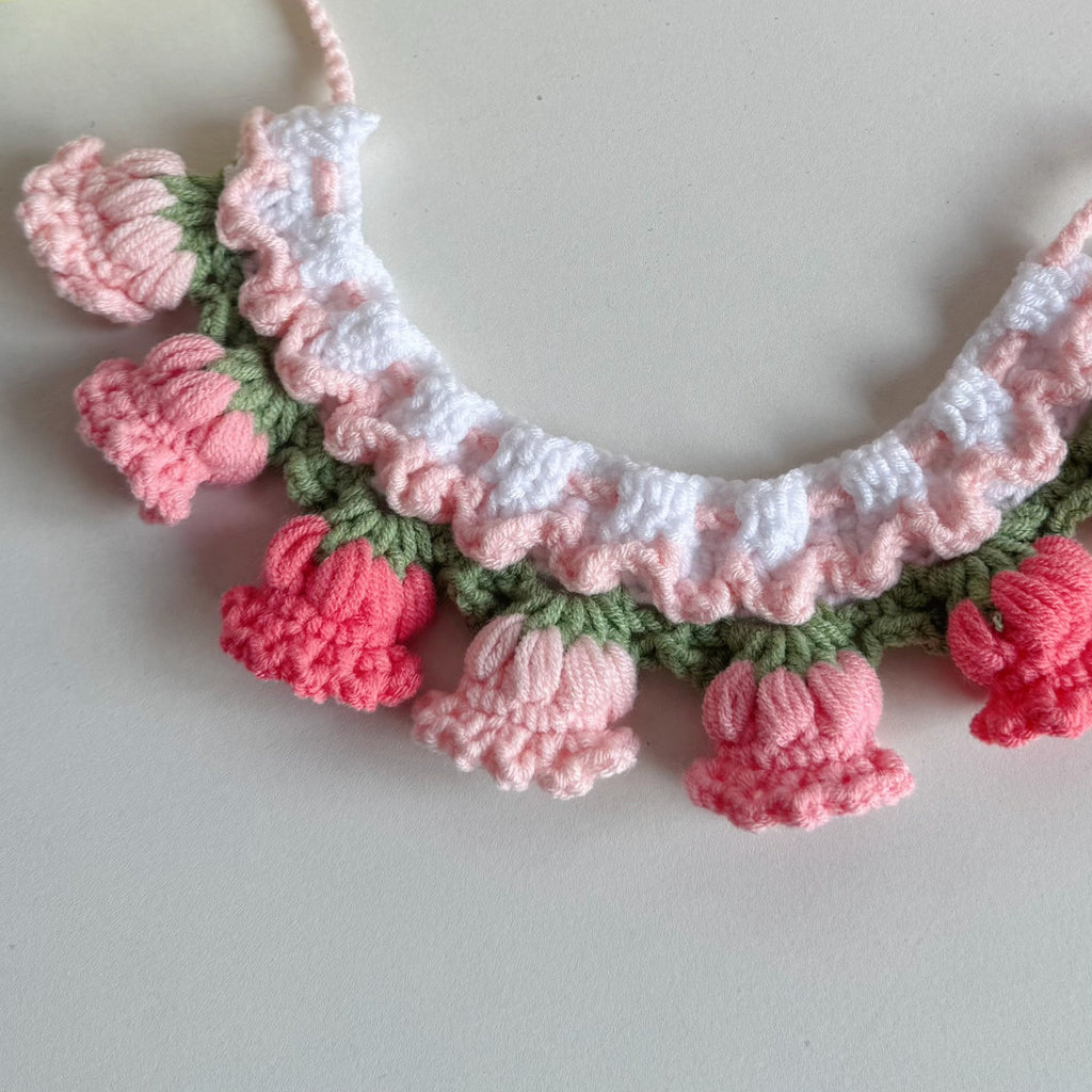 Knitted Pet Collars & Bibs for Cats and Dogs - Pink Lanling