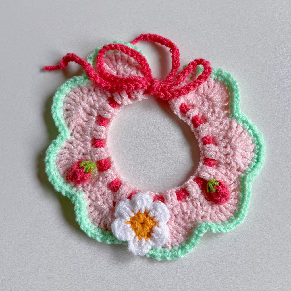 Knitted Pet Collars & Bibs for Cats and Dogs - Pink Berry Blossom