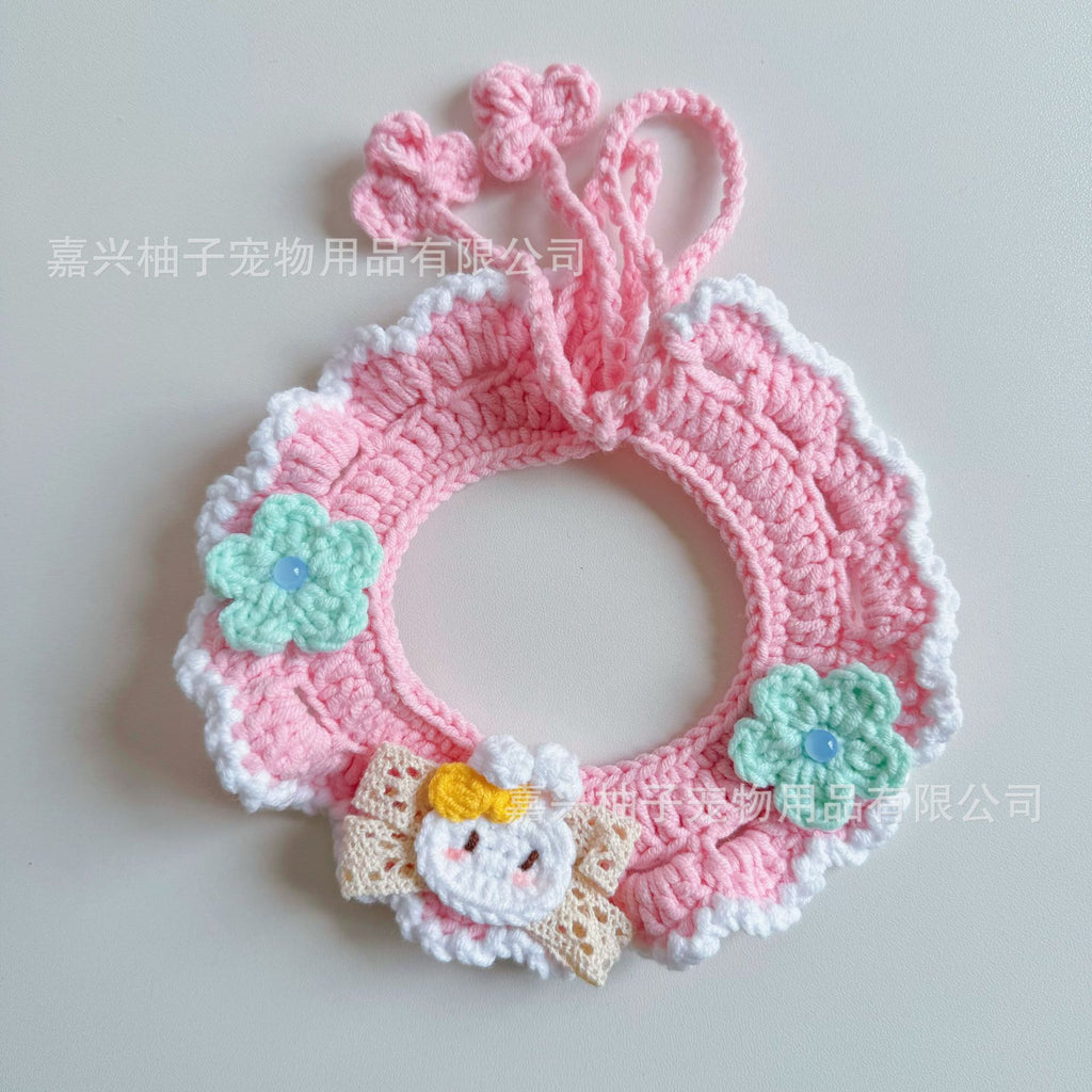 Knitted Pet Collars & Bibs for Cats and Dogs - Cute Bunny