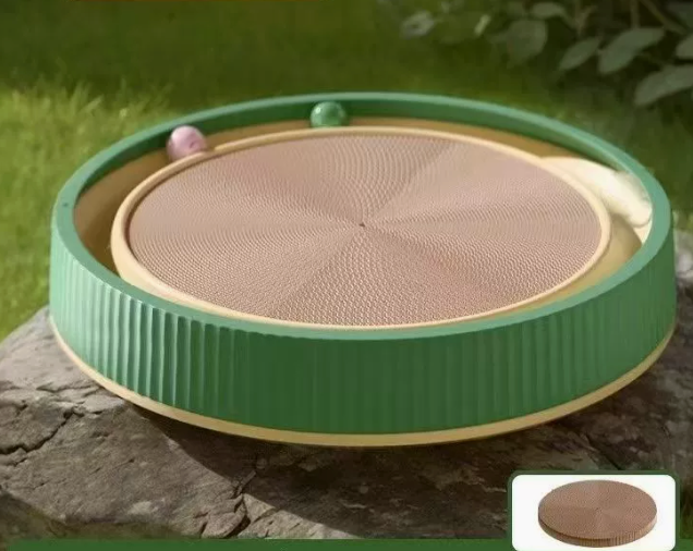Rundes Katzenkratzbett mit Ballbahn – Grün