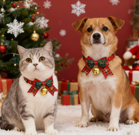 Festive Holiday Jingle Bell & Velvet Bow Pet Collar