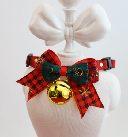 Festive Holiday Jingle Bell & Velvet Bow Pet Collar