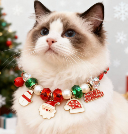 Artisan Christmas Beaded Charm Pet Holiday Necklace