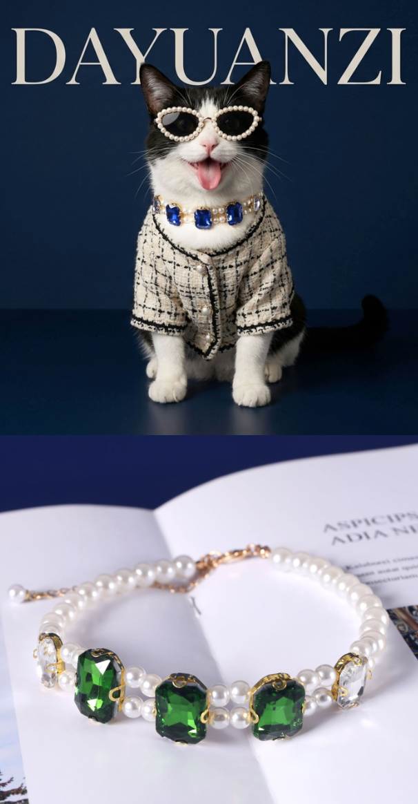 Glamour Square-Cut Crystal Rhinestone Pet Choker Collar