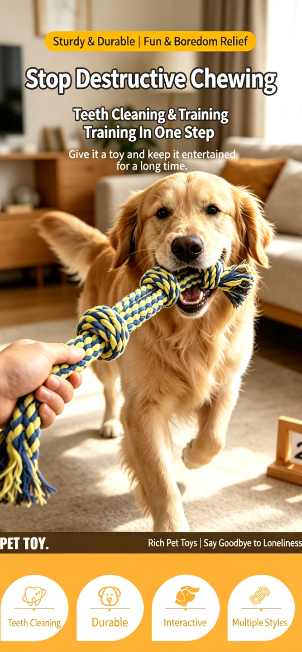 Heavy-Duty Natural Cotton Rope Dog Tug & Dental Chew Toy