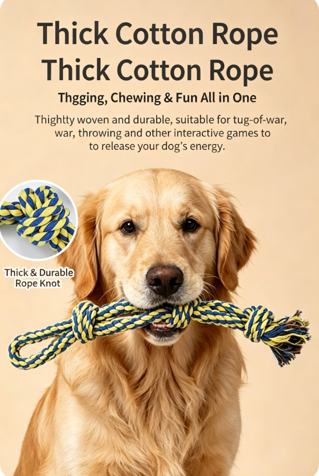 Heavy-Duty Natural Cotton Rope Dog Tug & Dental Chew Toy