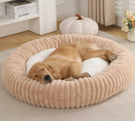 Striped Plush Round Pet Bed