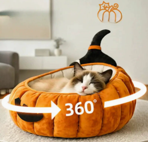Pumpkin Pet Bed | Halloween Cave Bed for Cats & Dogs