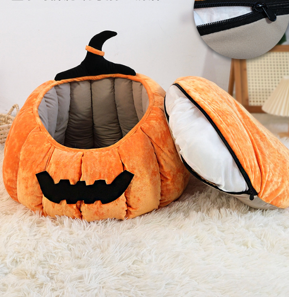 Pumpkin Pet Bed | Halloween Cave Bed for Cats & Dogs