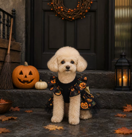 Halloween Witch Pet Dress - Spooky Pumpkin Costume for Dogs and Cats
